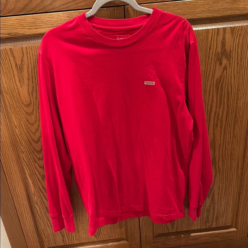 Supreme Red Long Sleeve Crewneck with Silver Logo